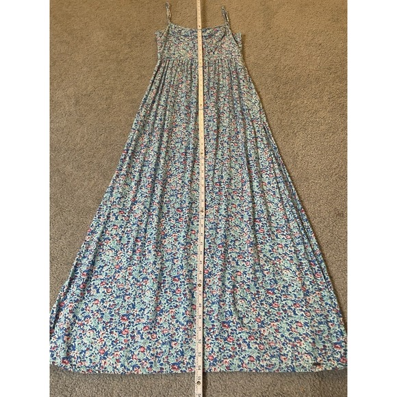 Y2K Hollister Floral Maxi Dress XS Tie Back High Slits Blue Boho Cottagecore - Picture 7 of 11